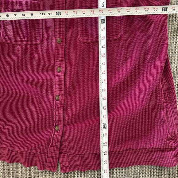 LL BEAN Wide Whale Corduroy Button Front Shirt Jacket Pockets Burgundy 2X - Picture 6 of 7
